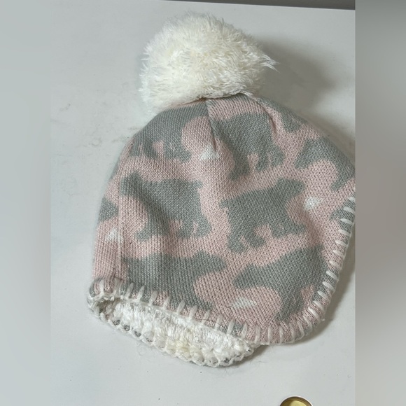 The North Face Baby XXS 0-6 Months Pink and Gray Bear Hat with Pom-Pom - Picture 5 of 7